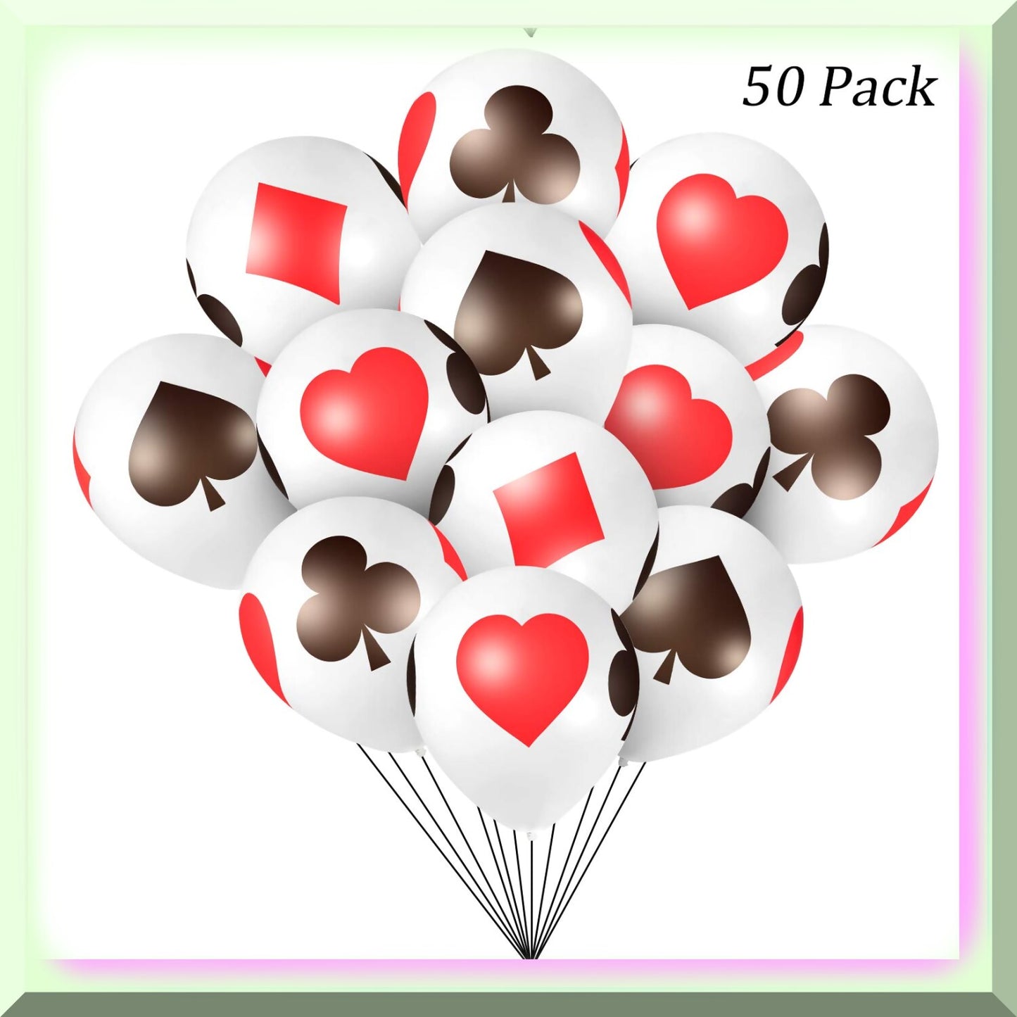 12-Inch Poker Pattern Latex Balloons, 50 Pack