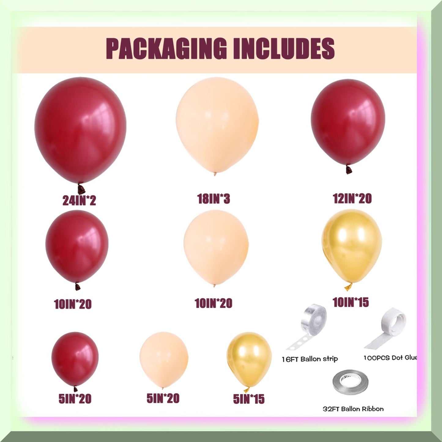 138PCS Balloon Arch Kit Burgundy Blush Gold