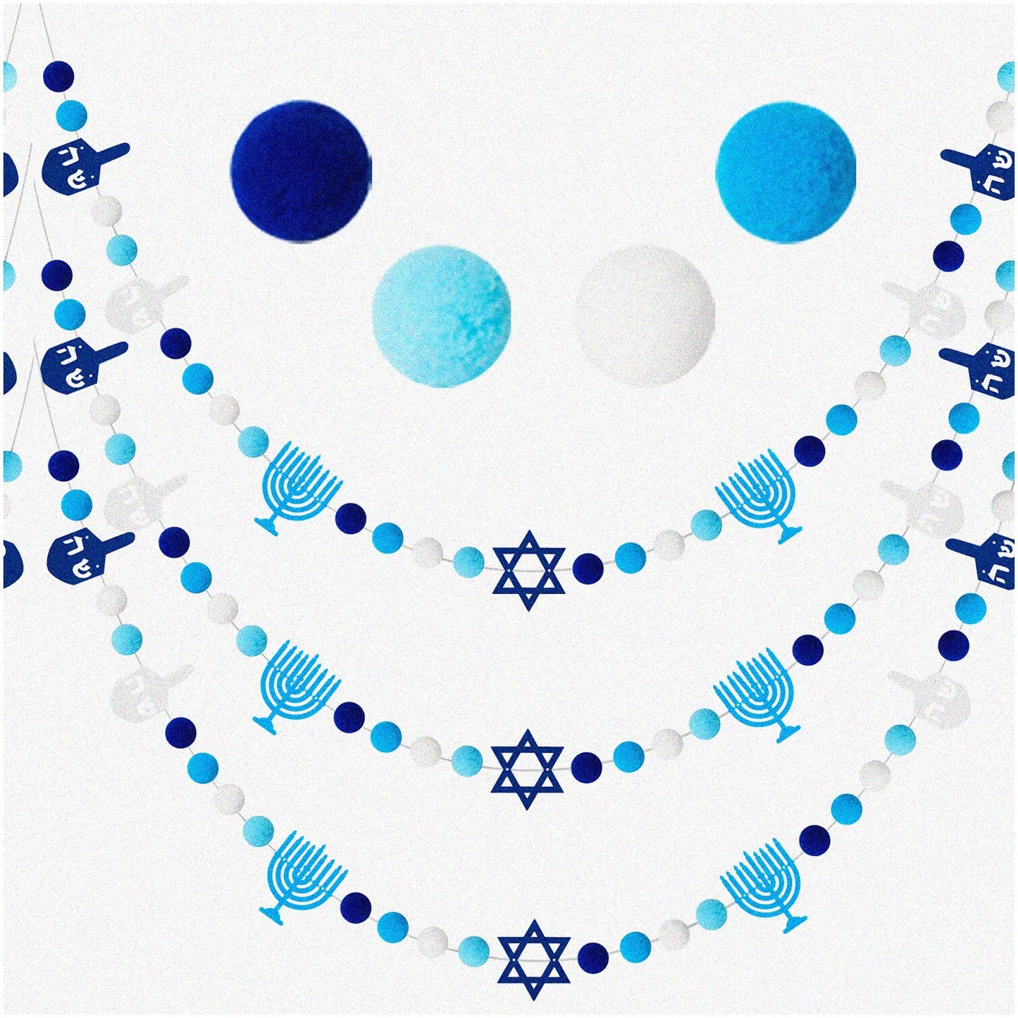 Hanukkah Felt Ball Pom Pom Banner 70.8 Inches 3 Pack