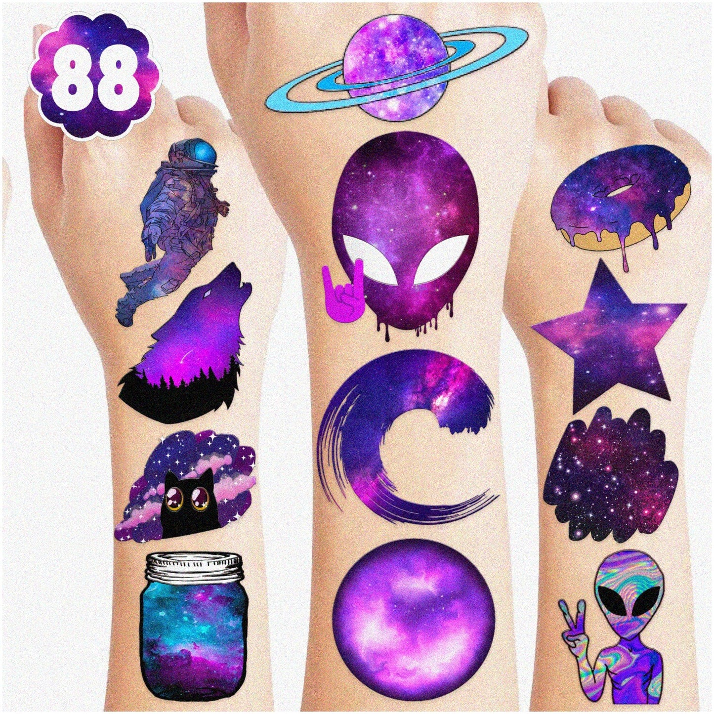 Galaxy Space Themed Temporary Stickers Pack of 8 Sheets