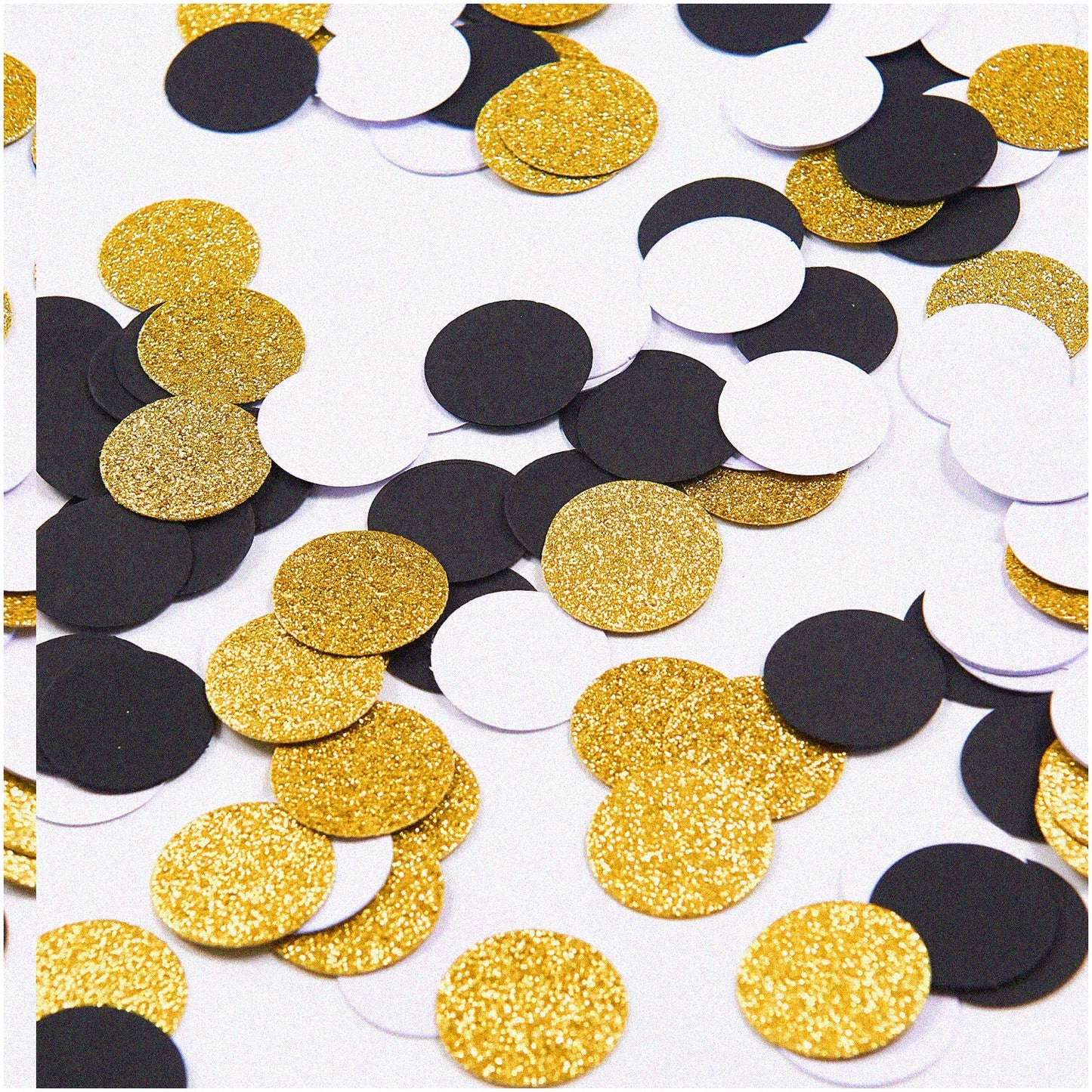 300pc Black White Gold Glitter Paper Confetti 1 Inch