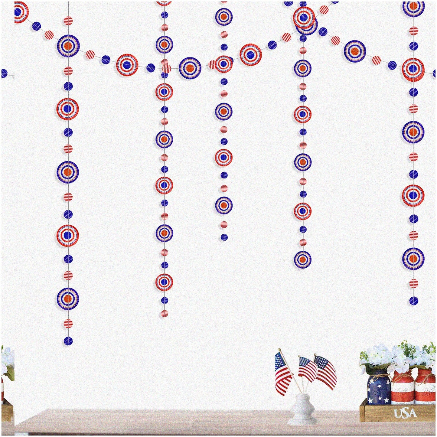 Patriotic Circle Dot Garland Set 4 Strands 30ft
