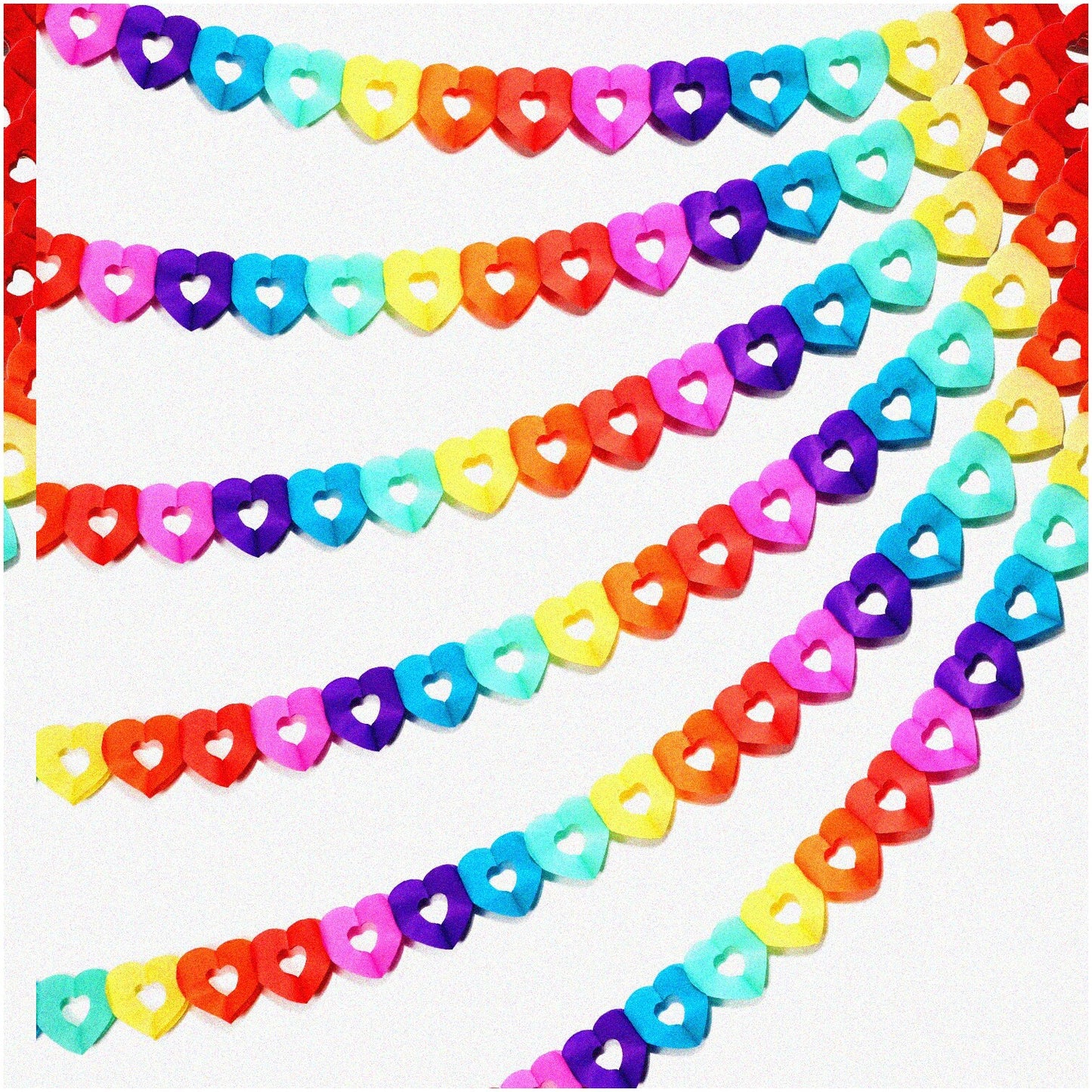 Rainbow Heart Fiesta 6-Piece Colorful Party Paper Garland 60ft