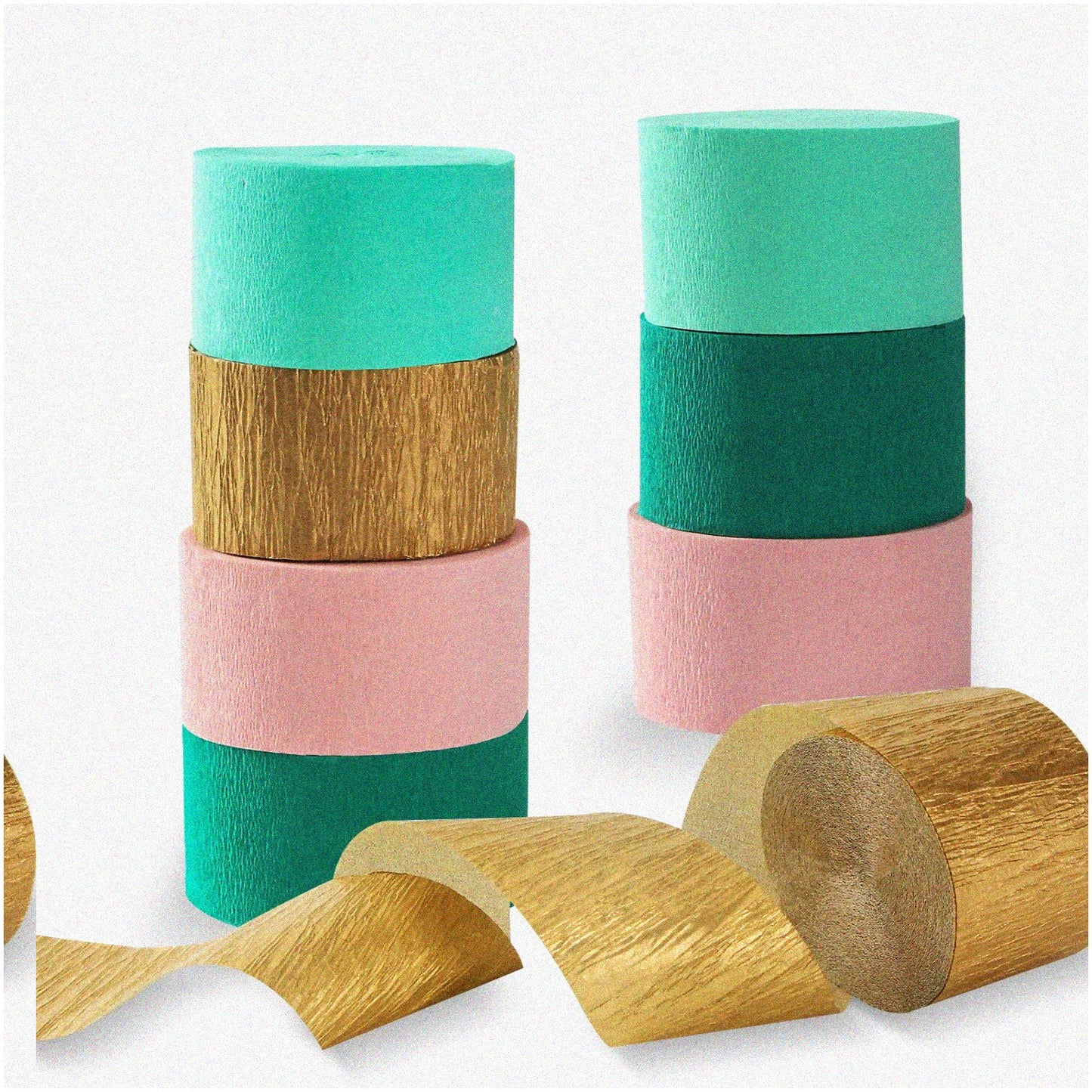 8 Rolls Crepe Paper Streamers Sage Green Pink Gold 82ft