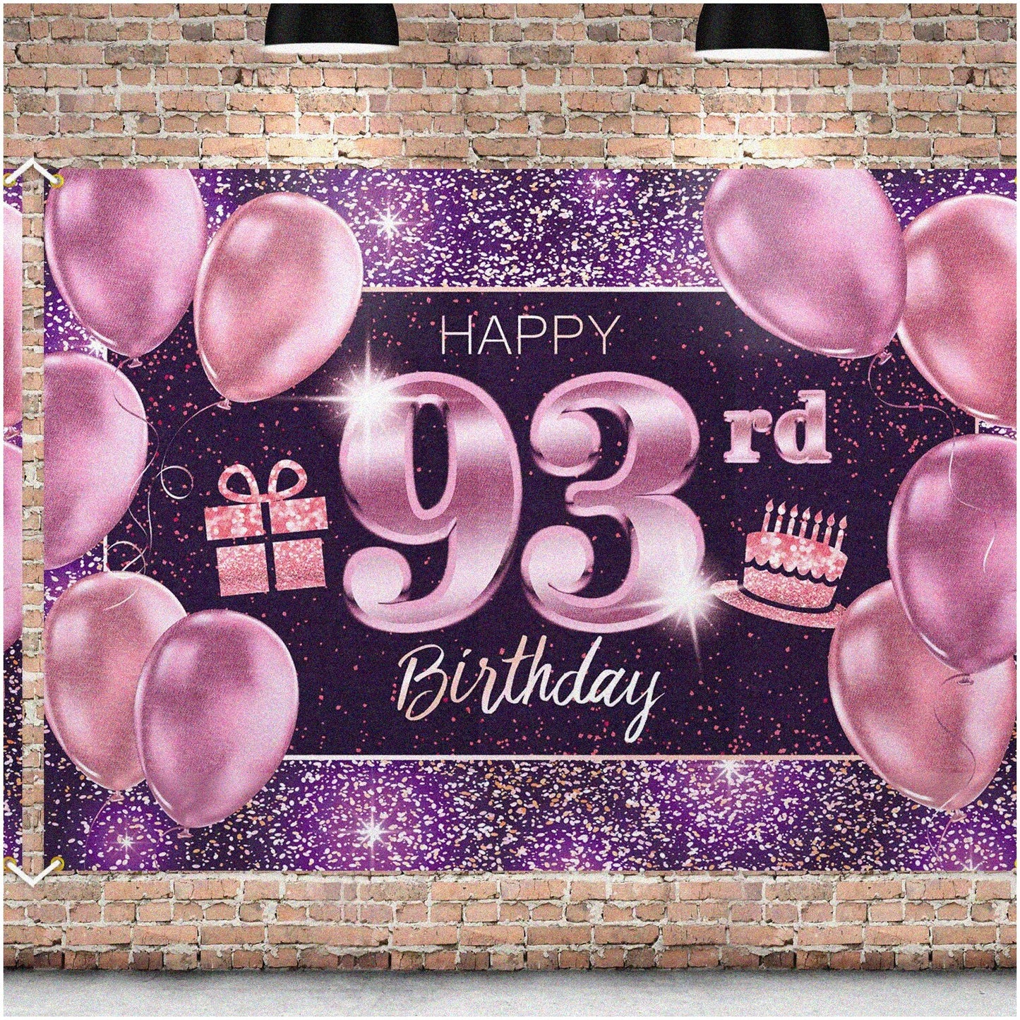 93rd Birthday Party Backdrop Pink Purple Gold 4x6ft