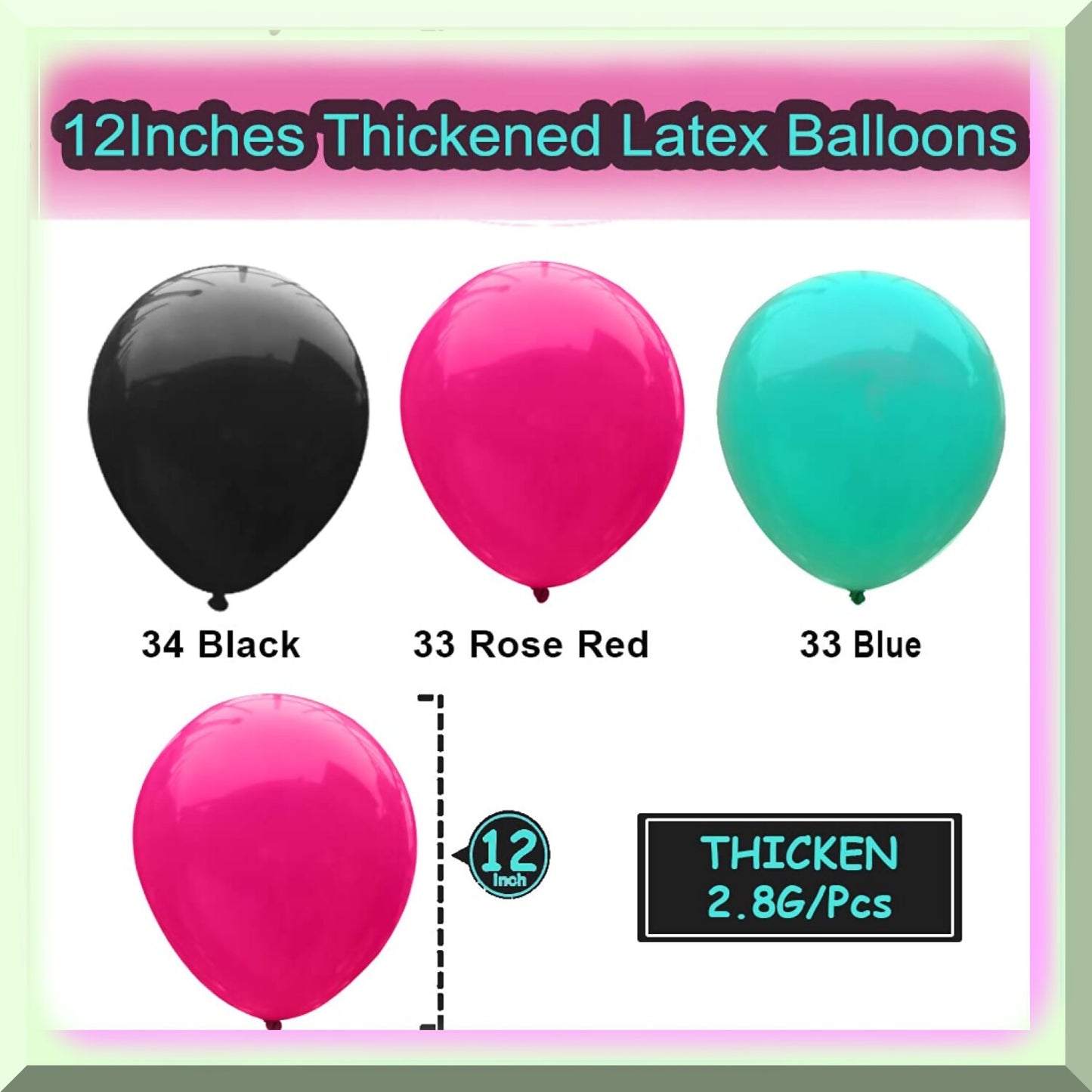 100pcs 12 Inch Latex Balloons Black Red Blue Party Decorations