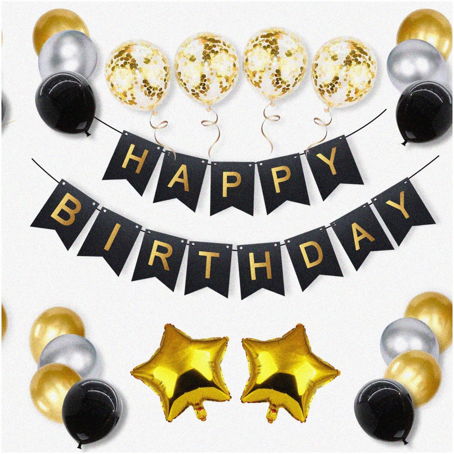 36pcs Black Gold Birthday Party Decorations Set
