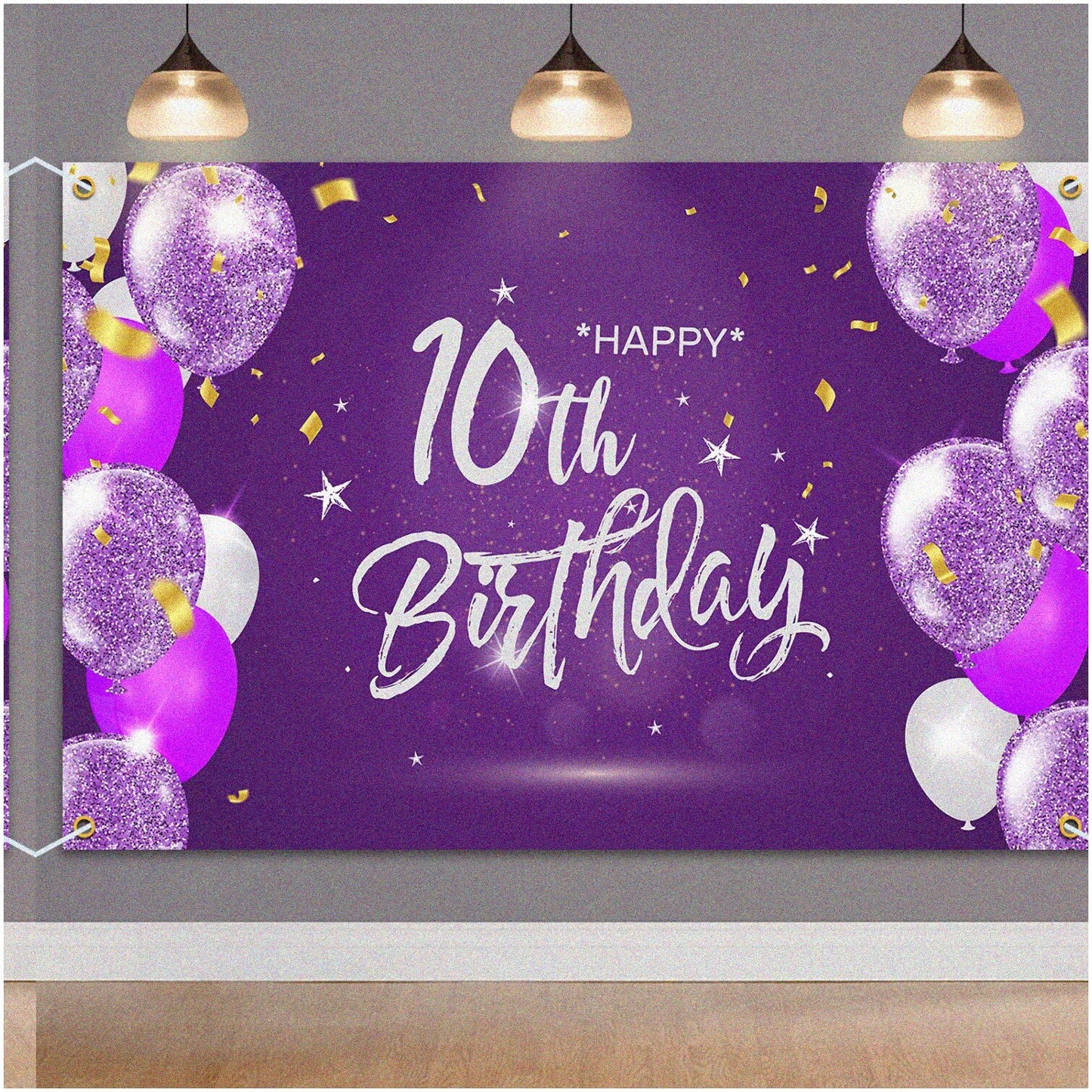 Purple 10th Birthday Party Backdrop 6x4ft
