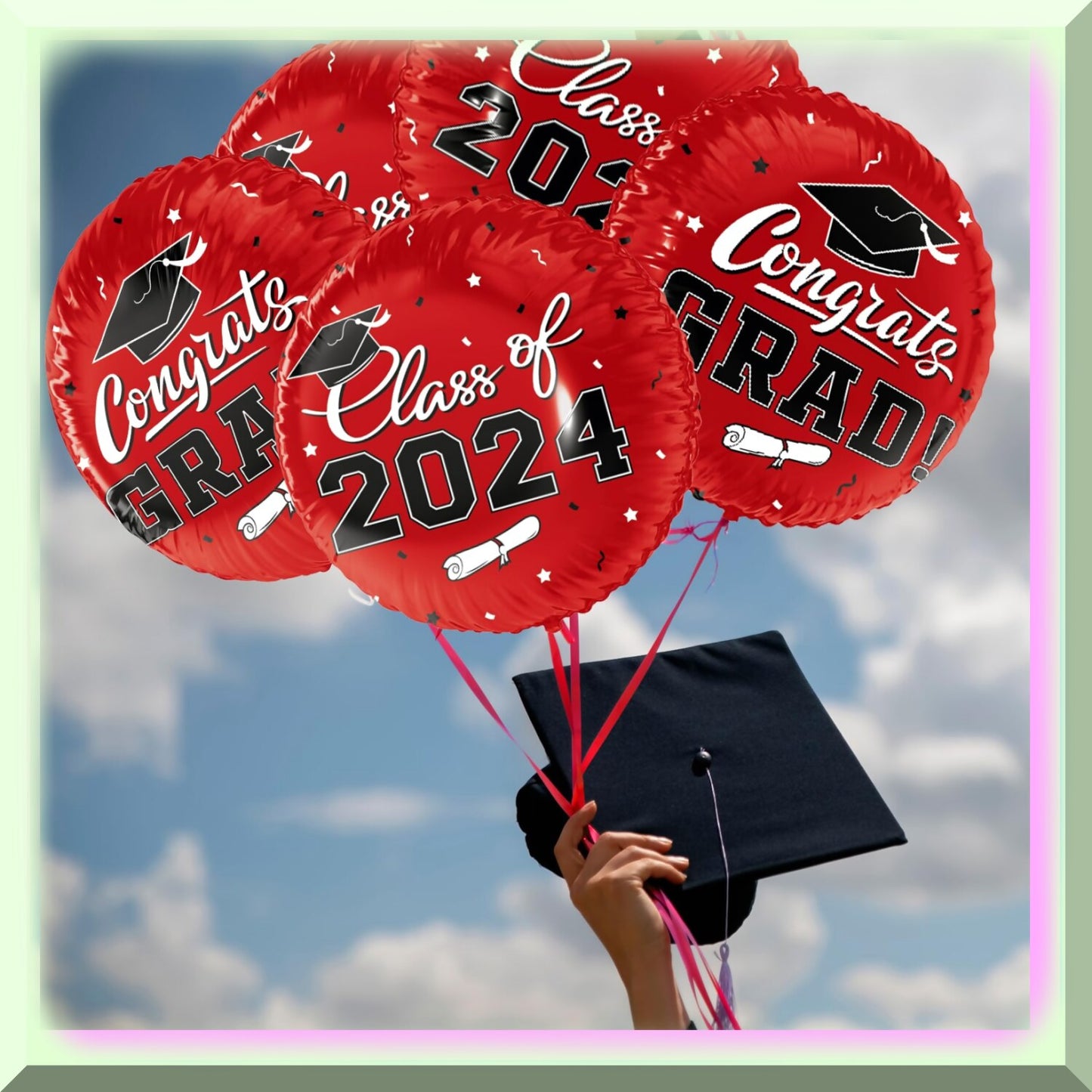 12pcs 18" Red Graduation Balloons Set