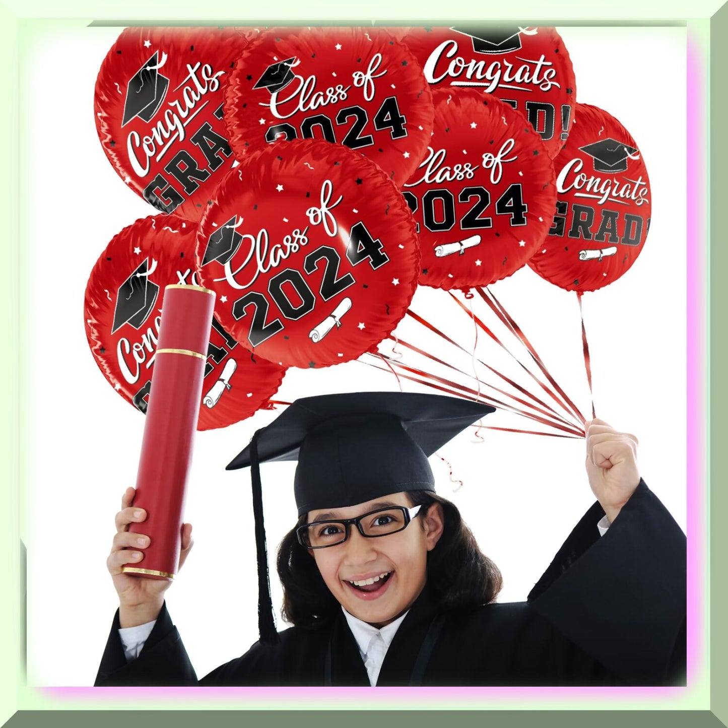 12pcs 18" Red Graduation Balloons Set