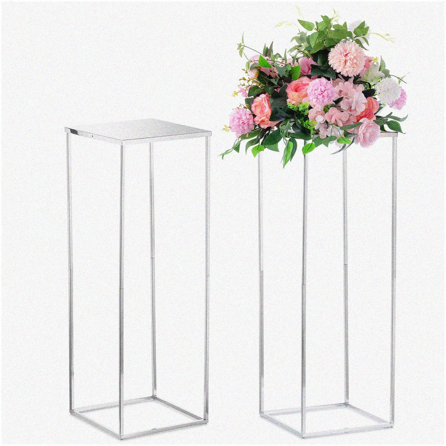 Set of 2 Silver Wedding Centerpiece Vases 31.5" Tall