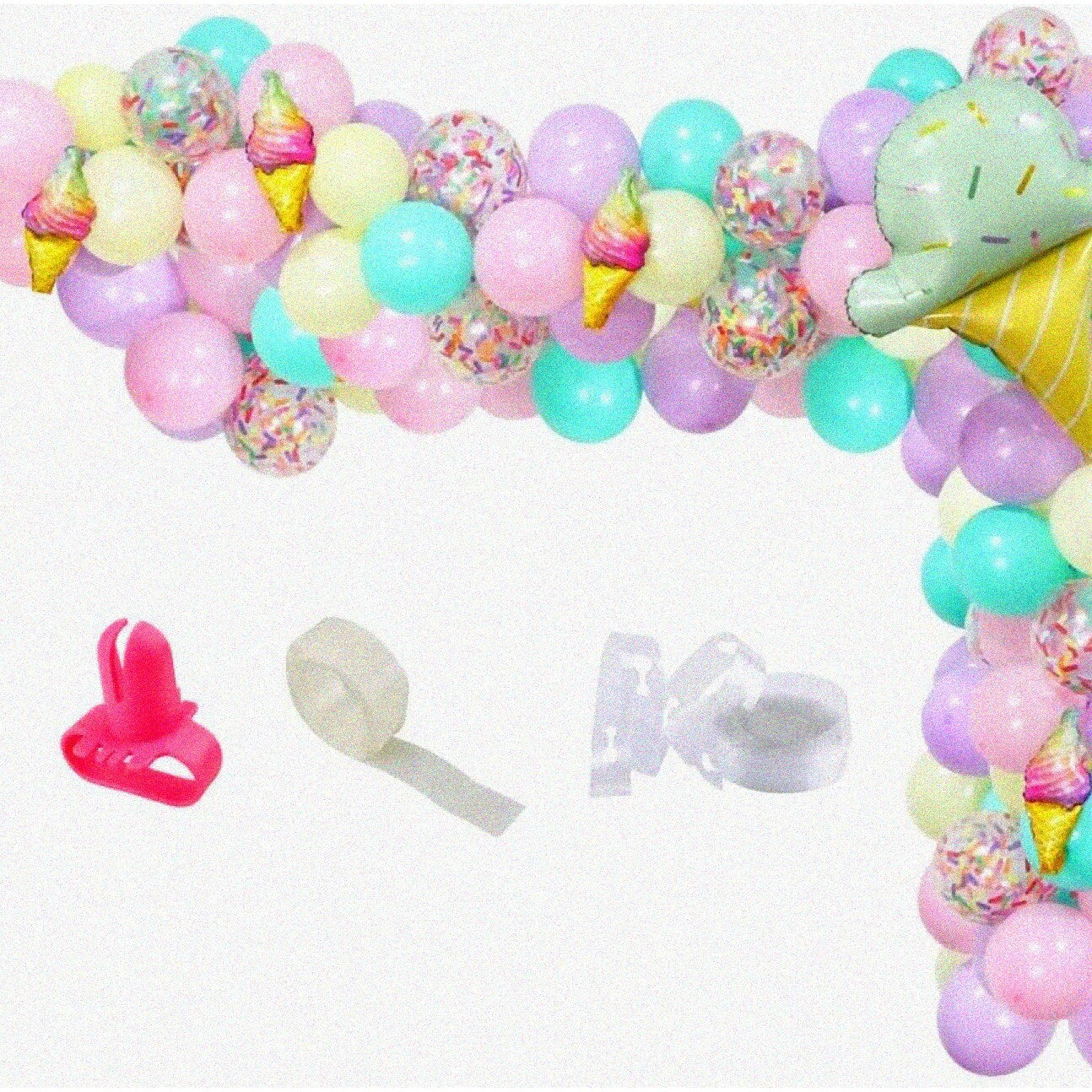 Ice Cream Party Balloon Arch Garland with Pastel Confetti