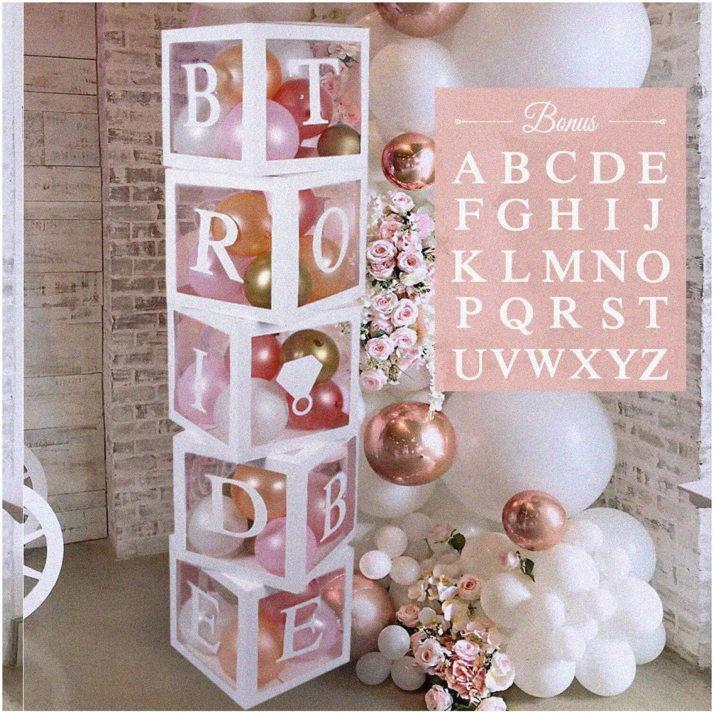 White Balloon Box Set with Bride to Be & Groom Letters, 40 Balloons