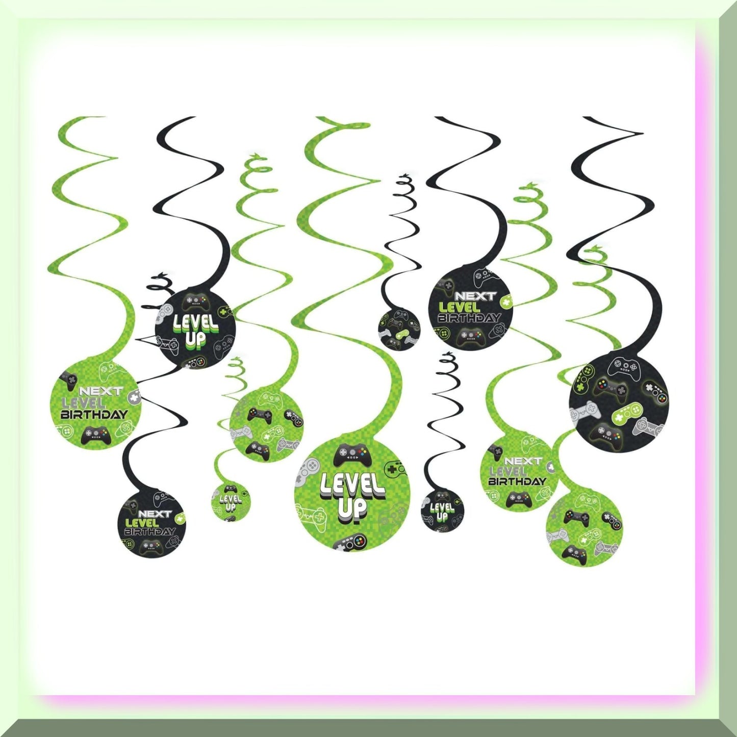 12-Piece Green & Black Spiral Hanging Decorations