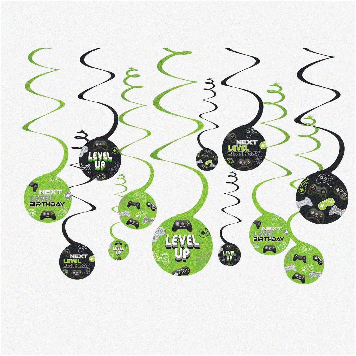 12-Piece Green & Black Spiral Hanging Decorations