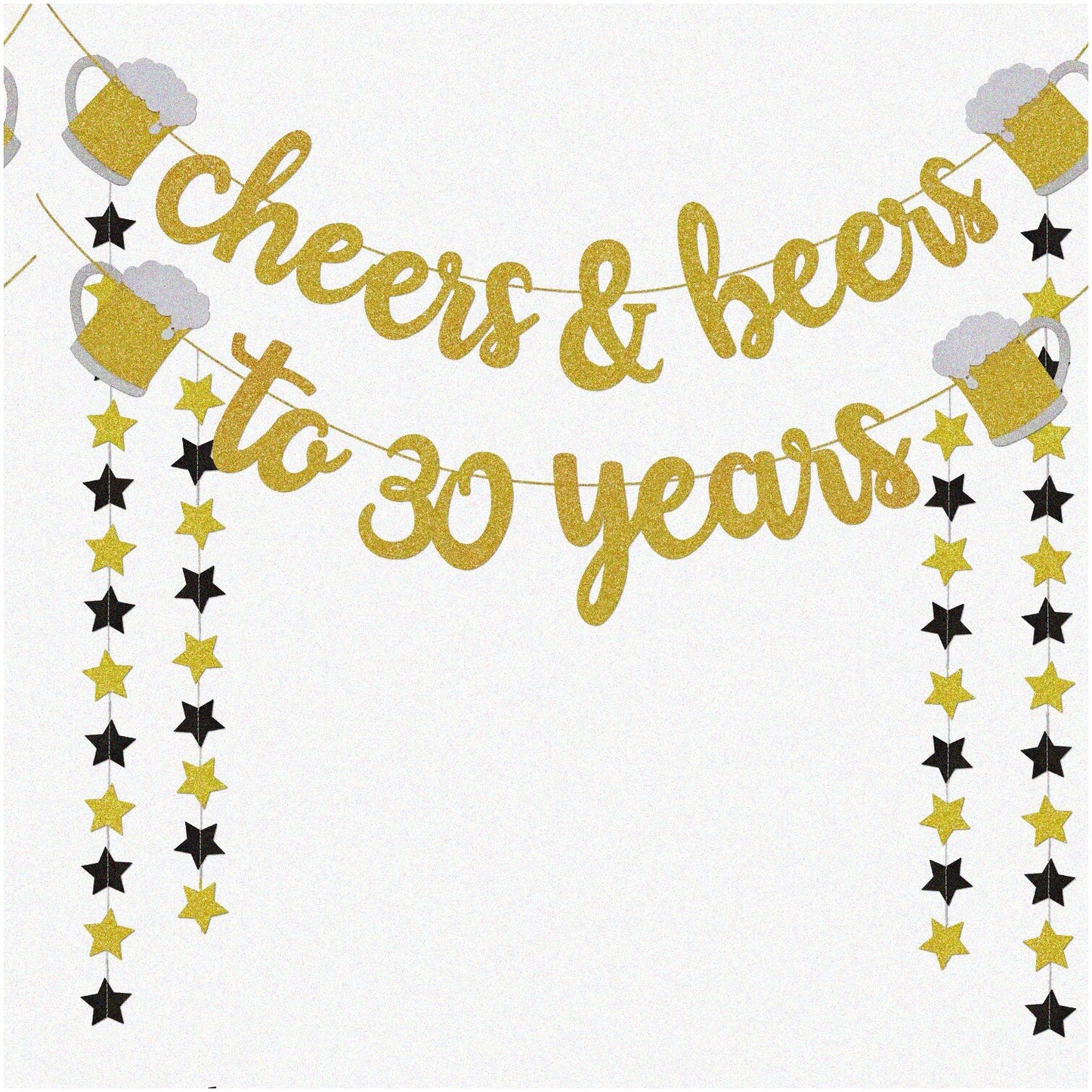 Gold Glitter 30th Anniversary Banner with Star Strings