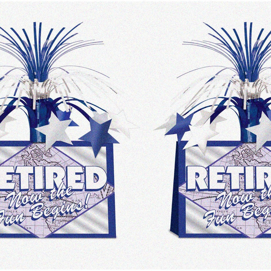 Retirement Party Centerpiece Set 2 Pcs 13" Blue White Silver