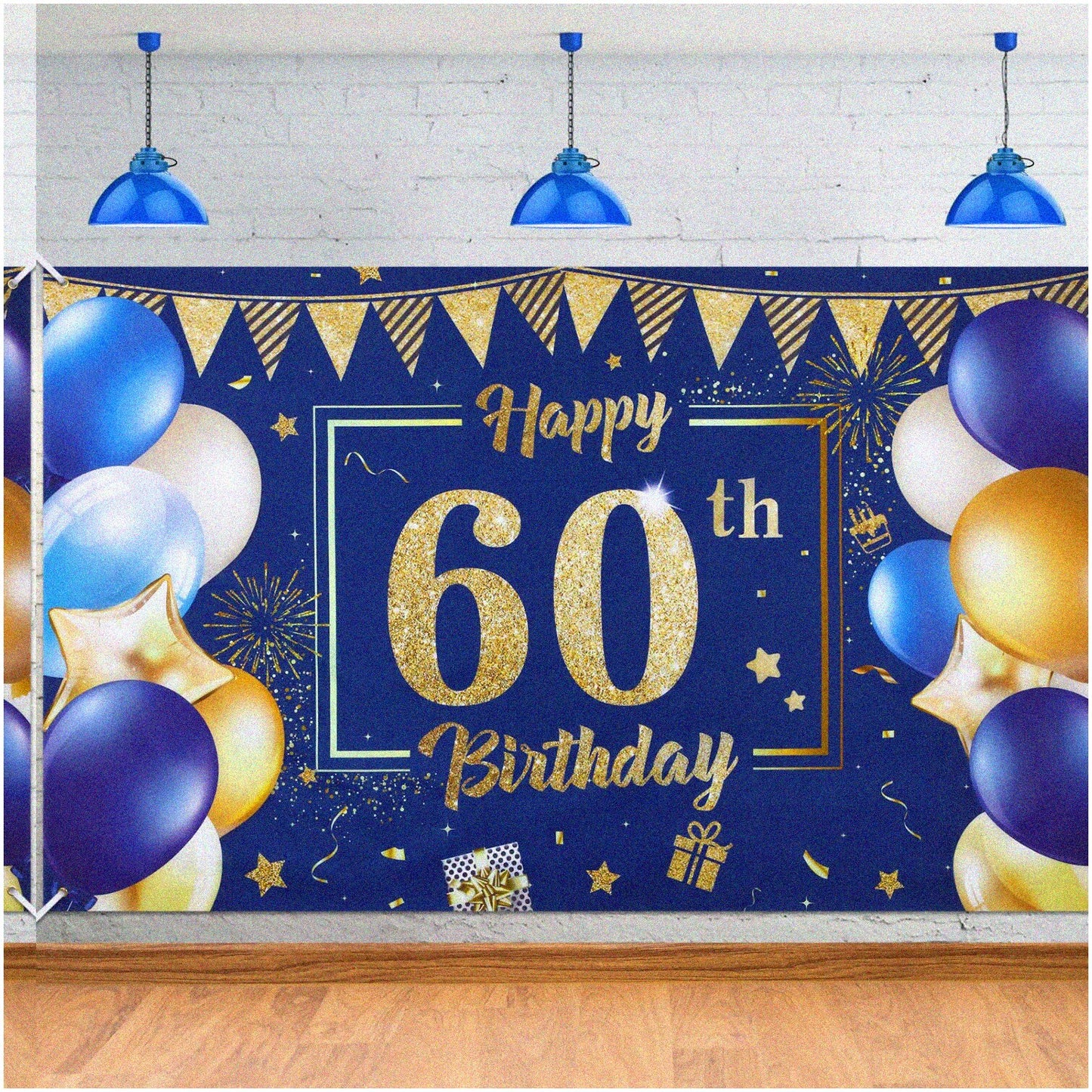 Navy Gold 60th Birthday Celebration Banner