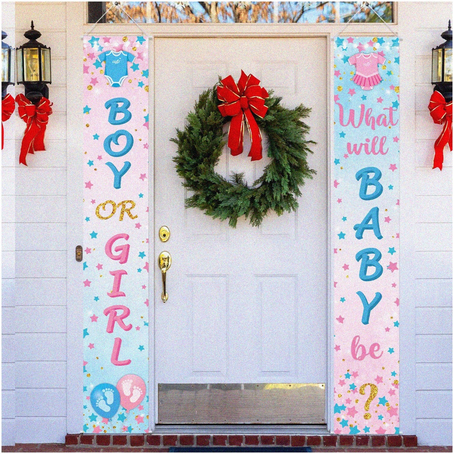 Gender Reveal Porch Signs 2 Pcs 70.8 x 11.8 Inches