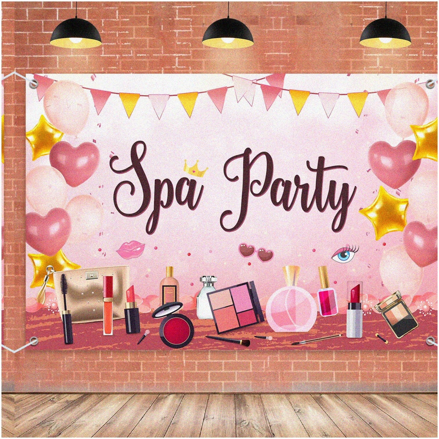 Pink Spa Party Backdrop 6x4ft with White Ribbon