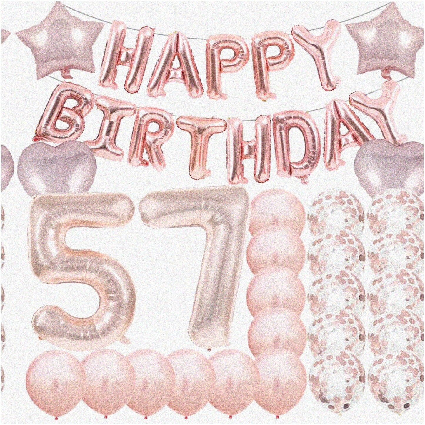 Rose Gold 57th Birthday Party Kit Decorations Balloons Gifts Photo Props