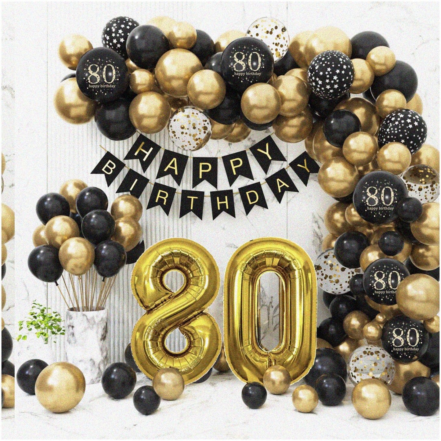 80th Birthday Celebration Kit Black Gold Decorations