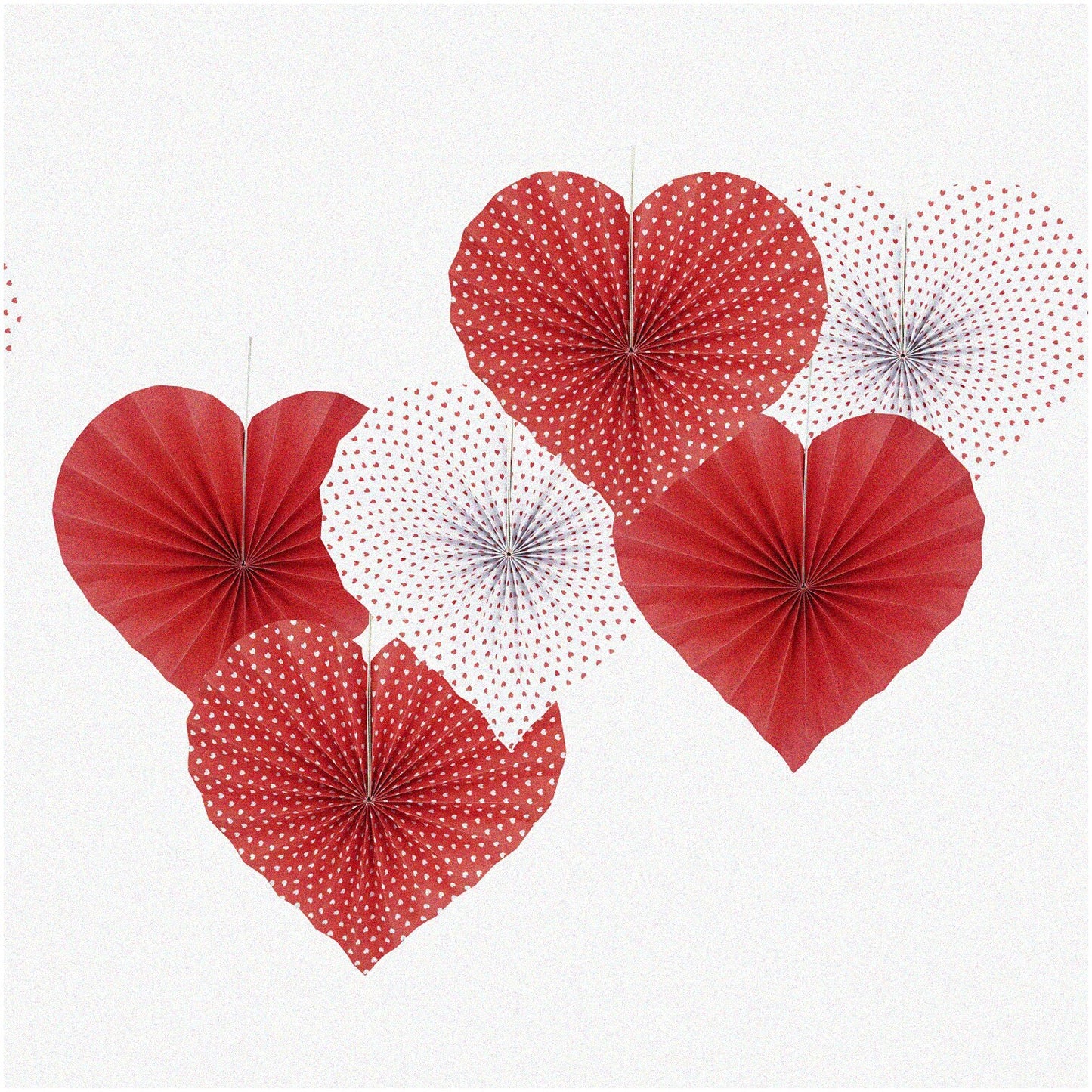 Red Heart Hanging Paper Fans 6pc Set 13 Inch