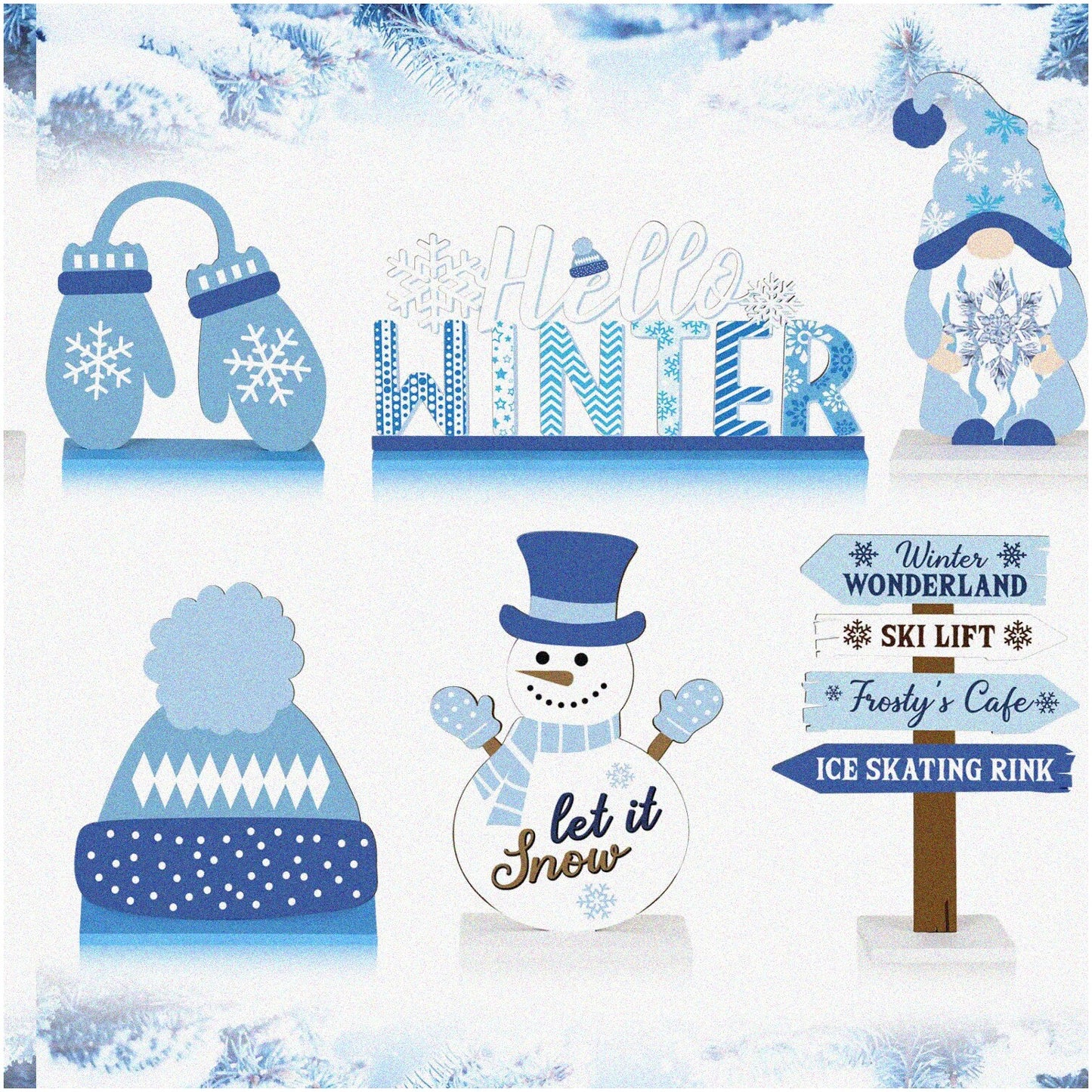 Winter Wonderland Wooden Snowman Sign Set