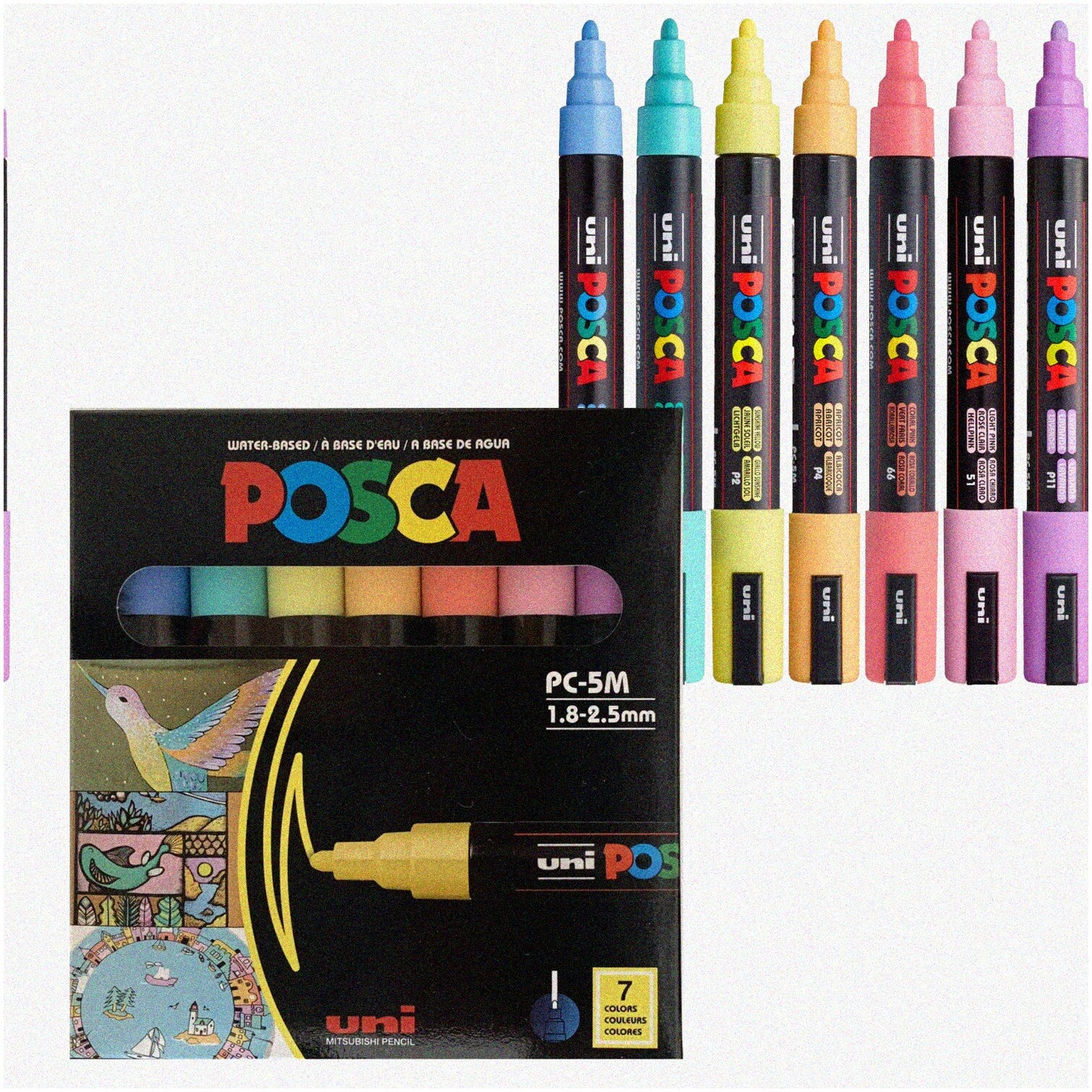 Posca Art Essentials Set: 7 Pastel & 5M Reversible Tip Markers