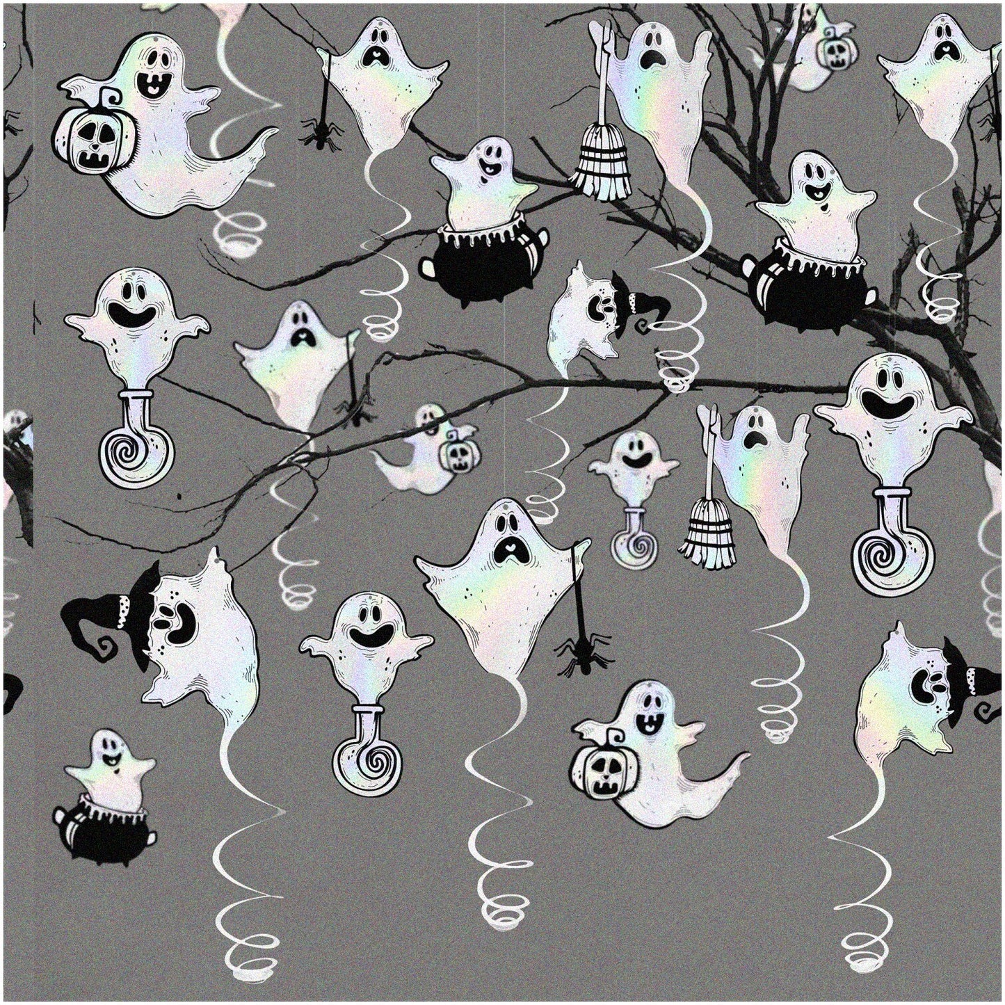 White Iridescent Ghostly Swirl Garland Set 18 pcs