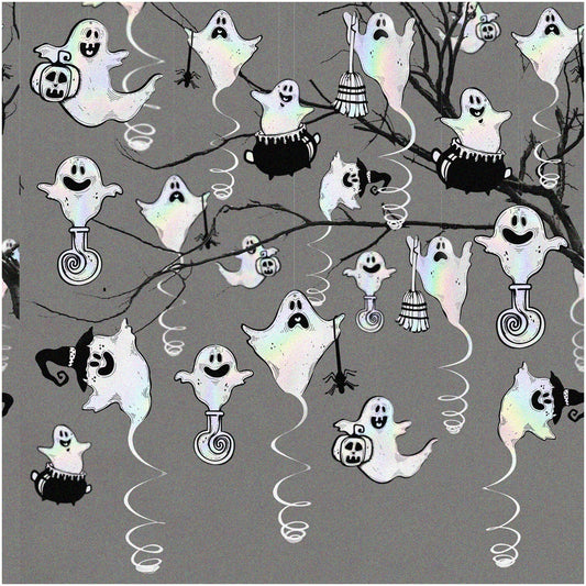 White Iridescent Ghostly Swirl Garland Set 18 pcs