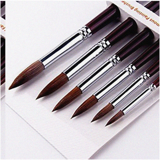 Watercolor Brush Set 6 Sizes Sable Round Tips