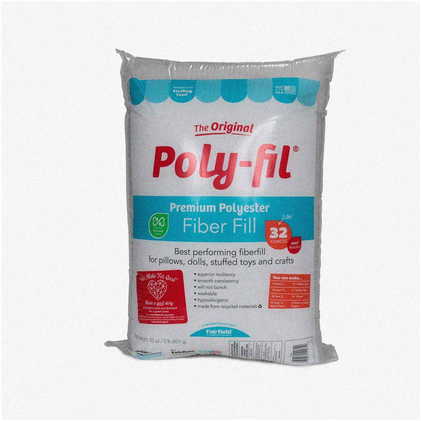 Poly-Plush Fill 32 oz Snow White Polyester Fiberfill