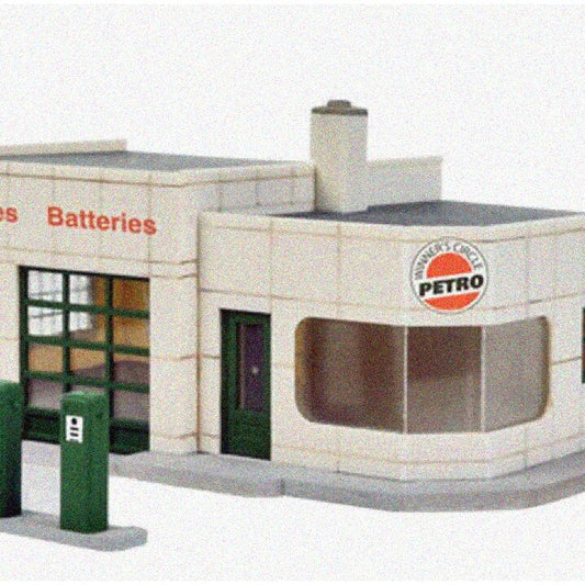 HO Scale Gas Station Model with Signs and Pumps