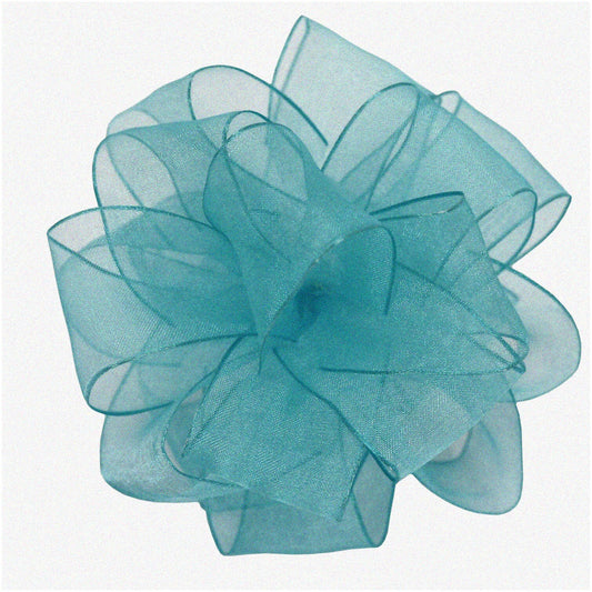 Turquoise Sheer Wired Edge Ribbon 1.5" x 25 Yards