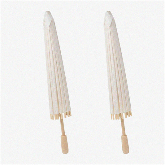 Mini Paper Parasol Set 2 White Umbrellas 15.75 Inch