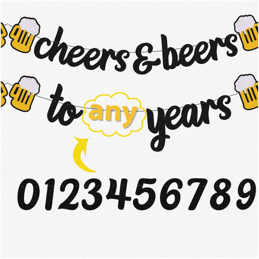 Sparkle Black Cheers Birthday Banner for 21-90 Years