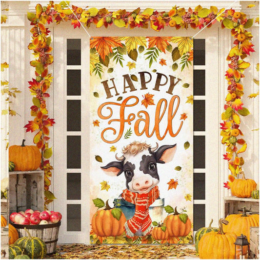 Autumn Harvest Door Cover Baby Cow Pumpkin Banner