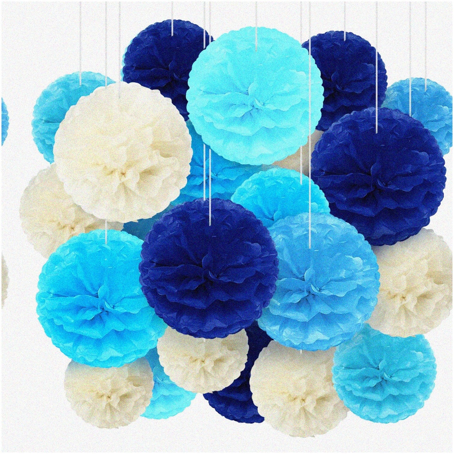 Blue Tissue Paper Pom Poms Set of 30 10-14 Inches
