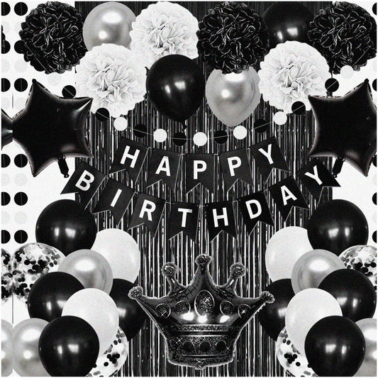 Monochrome Birthday Celebration Kit with Balloons and Fringe