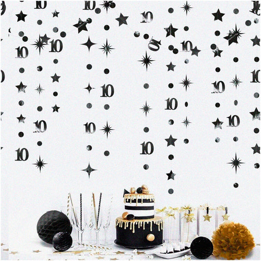 Black 10th Birthday Twinkle Star Garland 4 Strings