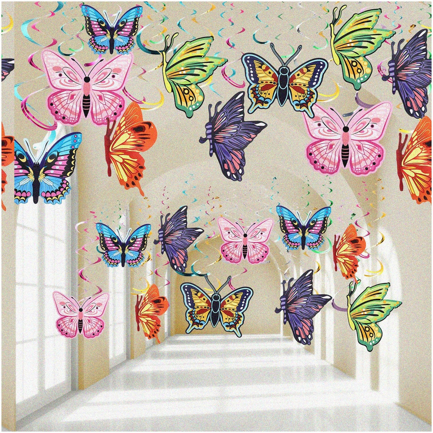 36 Butterfly Hanging Swirl Decorations for Parties