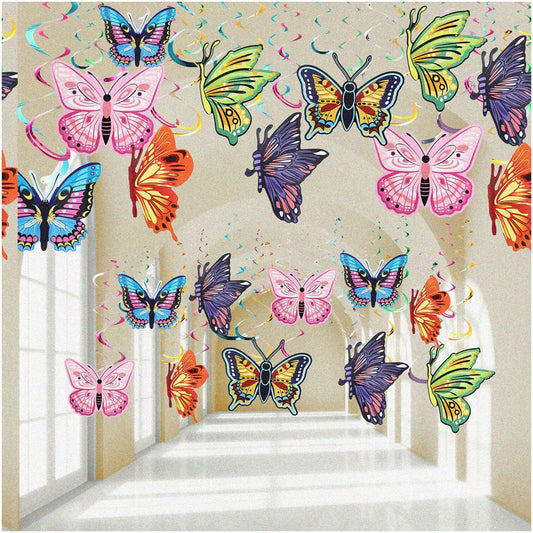 36 Butterfly Hanging Swirl Decorations for Parties