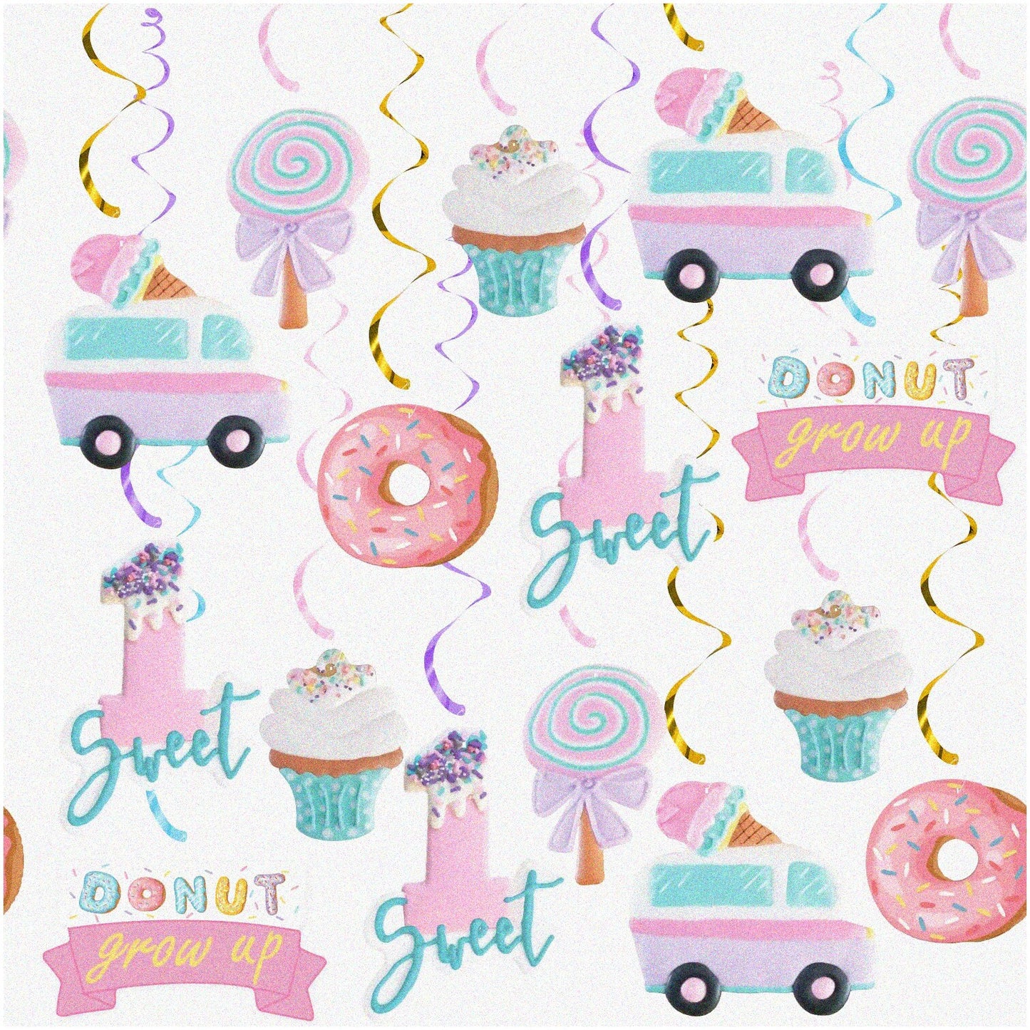 Sweet Swirls Ice Cream Donut Party Decorations 20Pcs