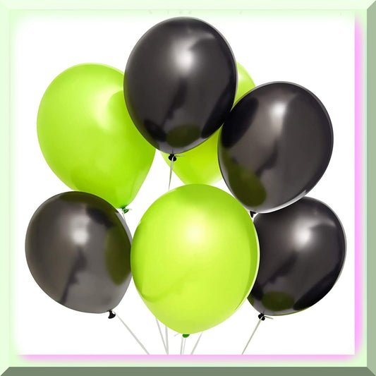 12-Inch Latex Balloons Set 50 Black Lime Green