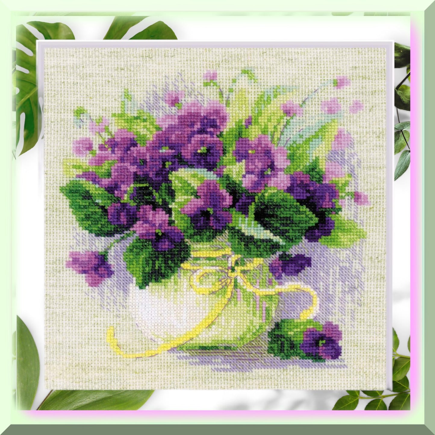 Violet Blooms Cross Stitch Kit for Creative Art Projects