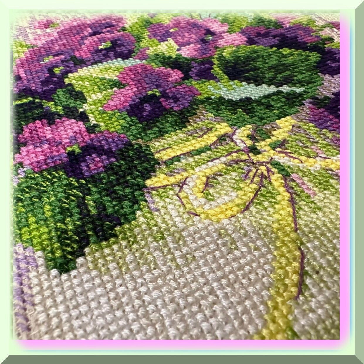 Violet Blooms Cross Stitch Kit for Creative Art Projects
