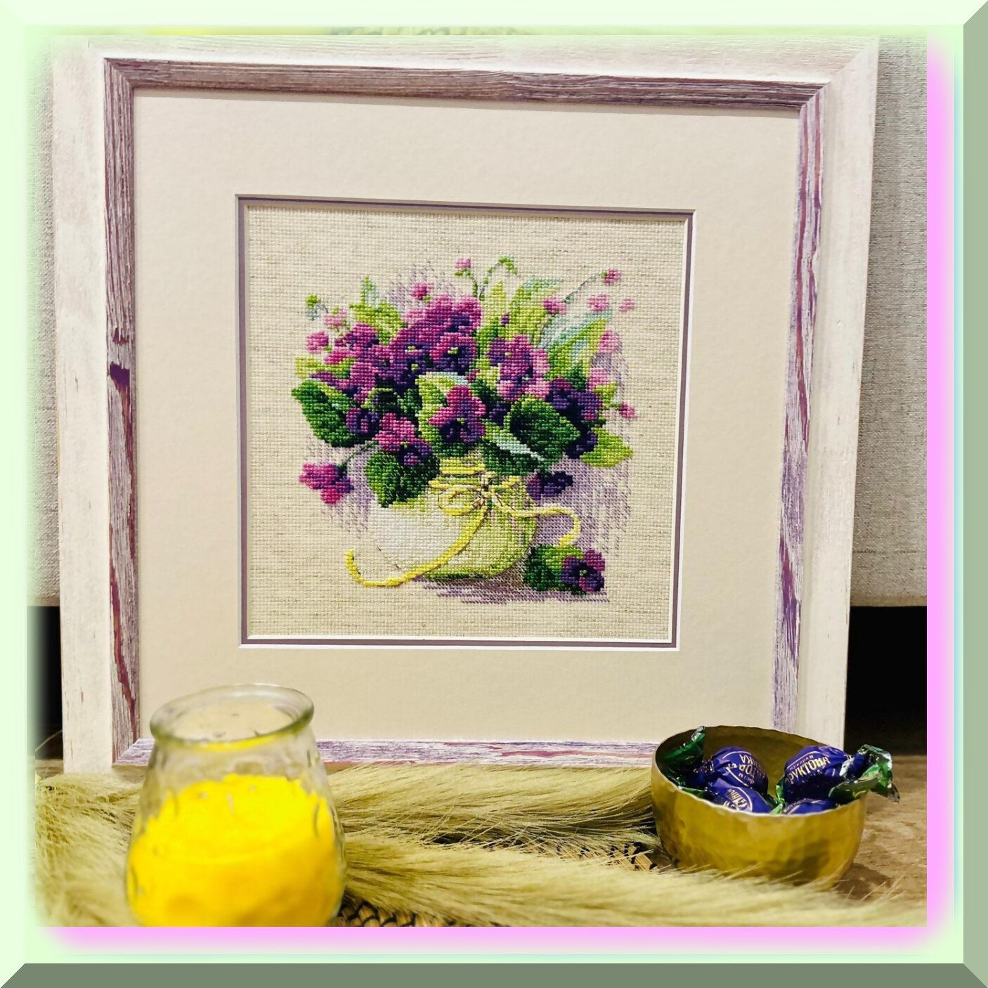 Violet Blooms Cross Stitch Kit for Creative Art Projects
