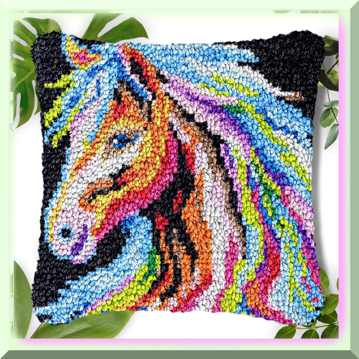 Vibrant Animal Horse Latch Hook Pillow Kit for DIY Decor