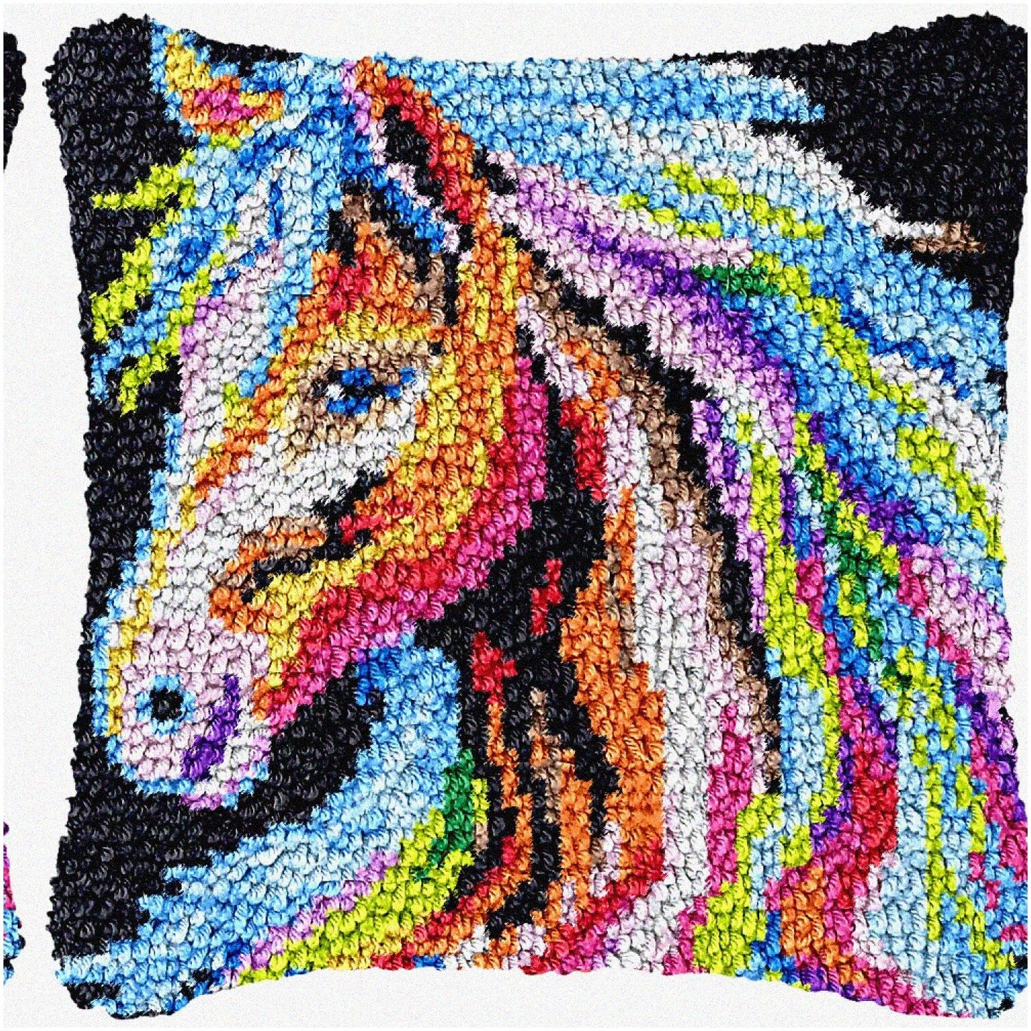 Vibrant Animal Horse Latch Hook Pillow Kit for DIY Decor
